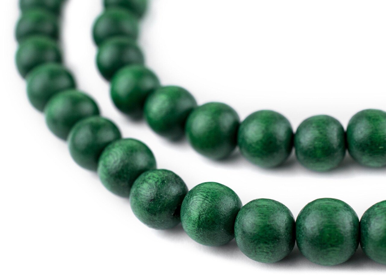 The Bead Chest Natural 10mm Wooden Beads in Green for Jewelry Making – Round Loose Wood Spacer Beads I Approximately 40 Beads